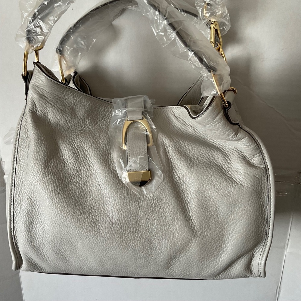 GILI Pebble Leather Hobo Bag Off-White Gold Hardware Adjustable Straps NEW - Picture 7 of 15